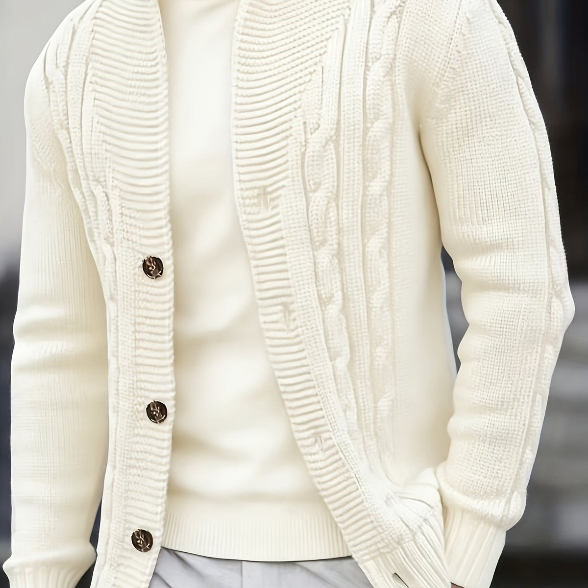 Men’s Cable Knit Button Cardigan with V-Neck