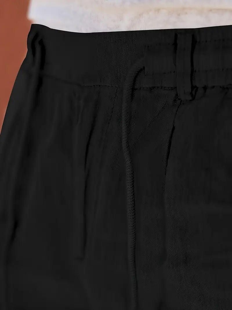 Trousers Linen Straight Fit Elasticated Drawstring Waist