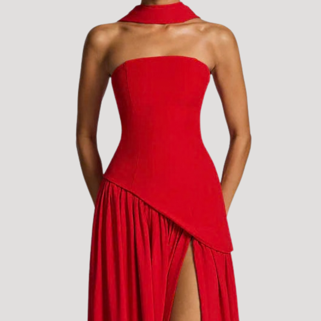 Halter Neck Maxi Dress Women Elegant Slit Formal Evening Dress