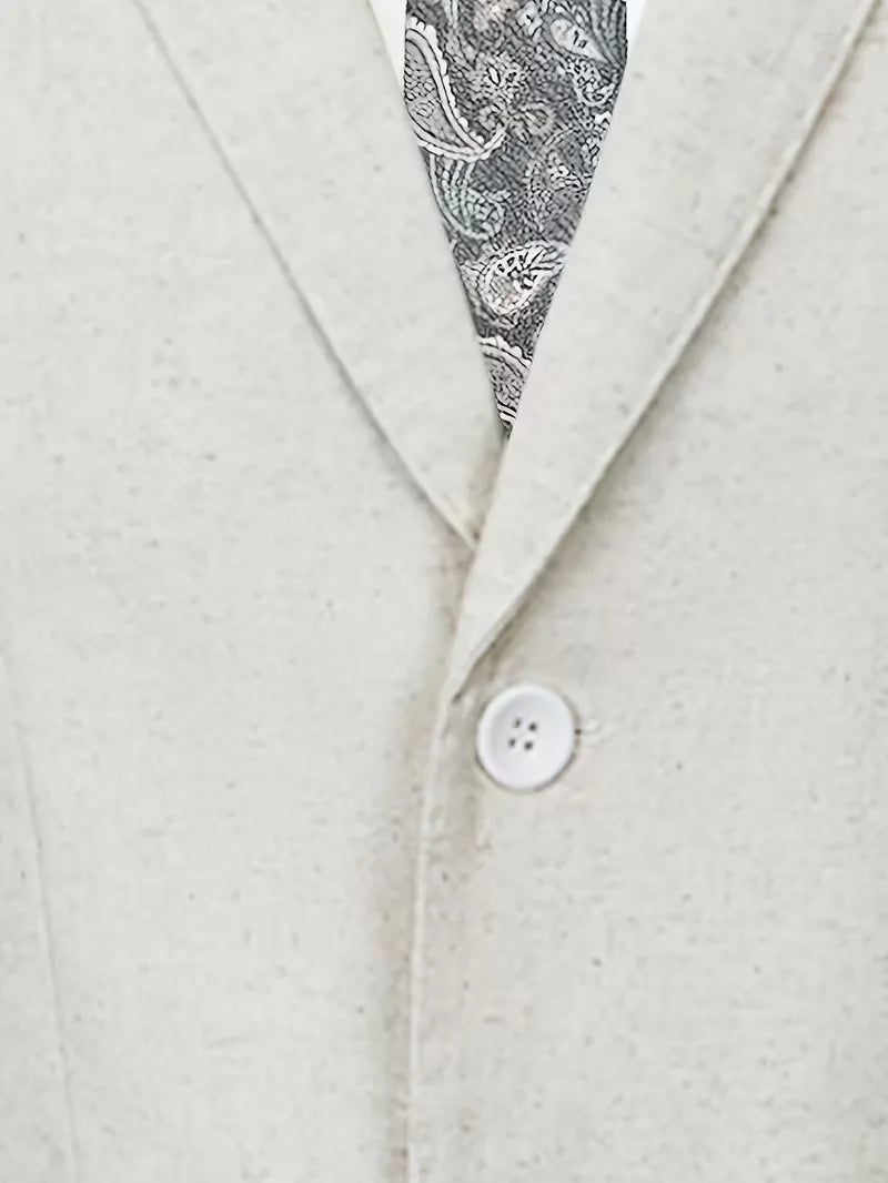 Slim Fit Linen Suit Set Men Linen Tailored Blazer Coordinated Trouser Summer Formal
