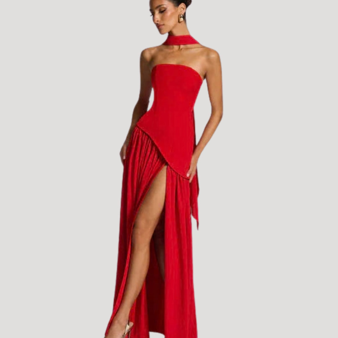 Halter Neck Maxi Dress Women Elegant Slit Formal Evening Dress