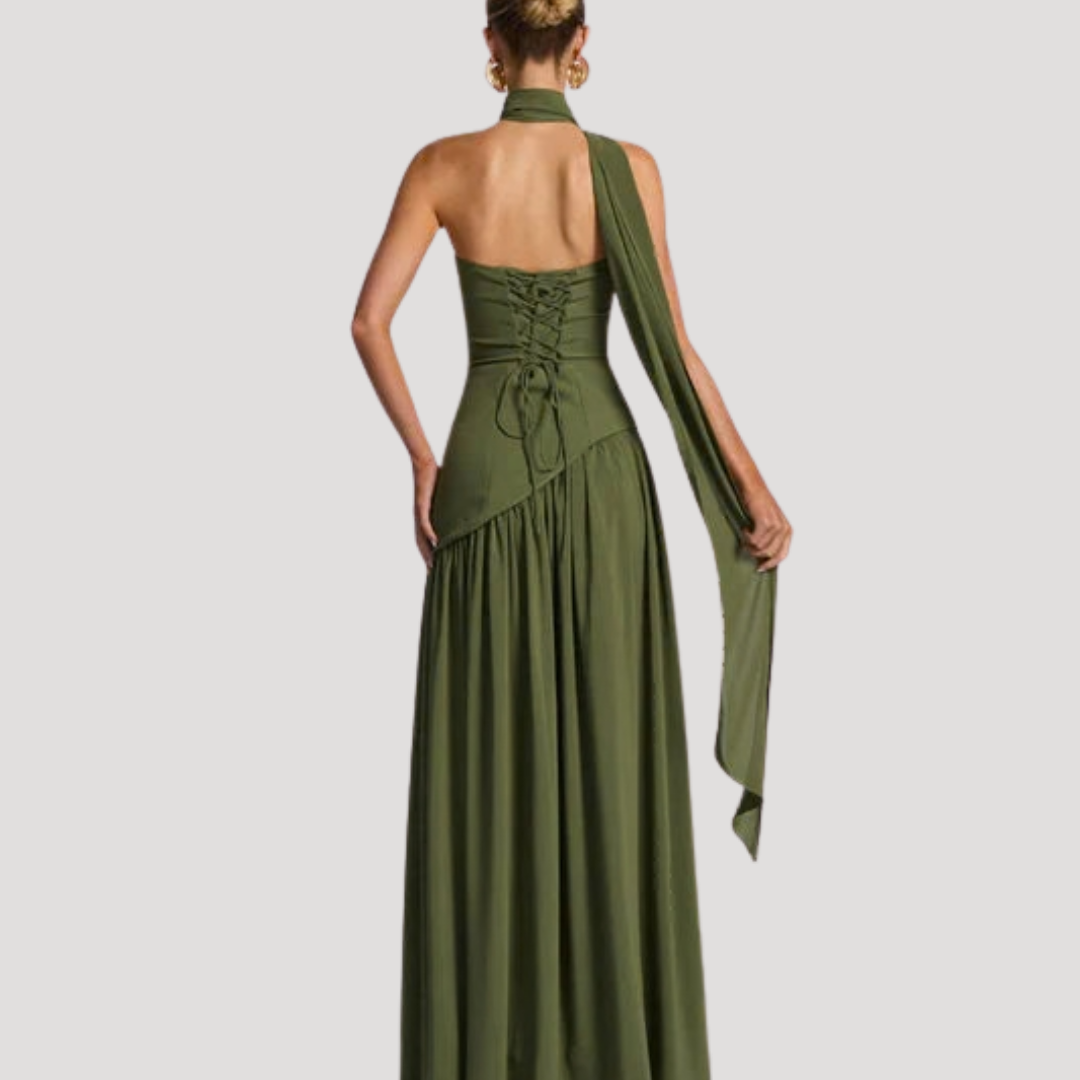 Halter Neck Maxi Dress Women Elegant Slit Formal Evening Dress