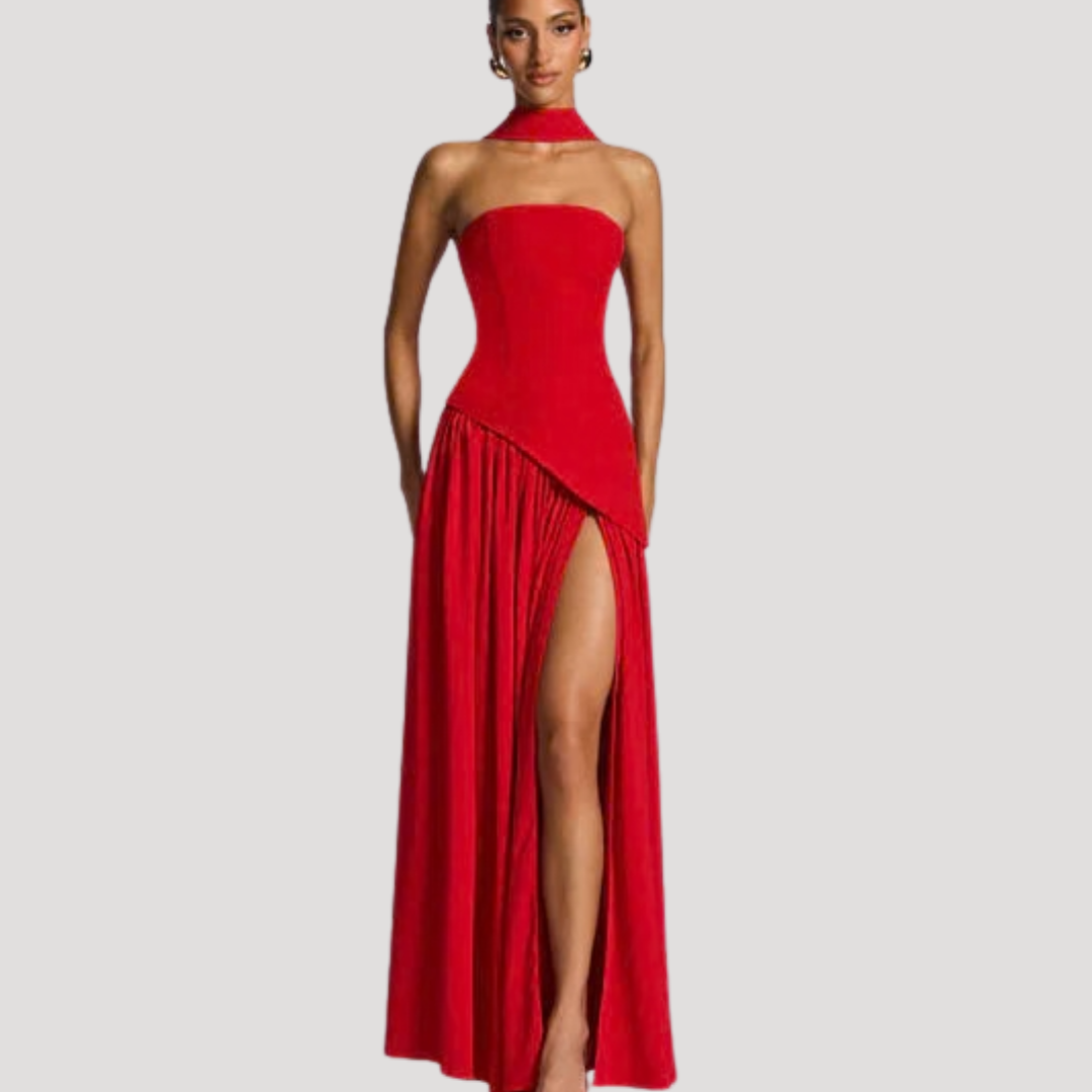 Halter Neck Maxi Dress Women Elegant Slit Formal Evening Dress