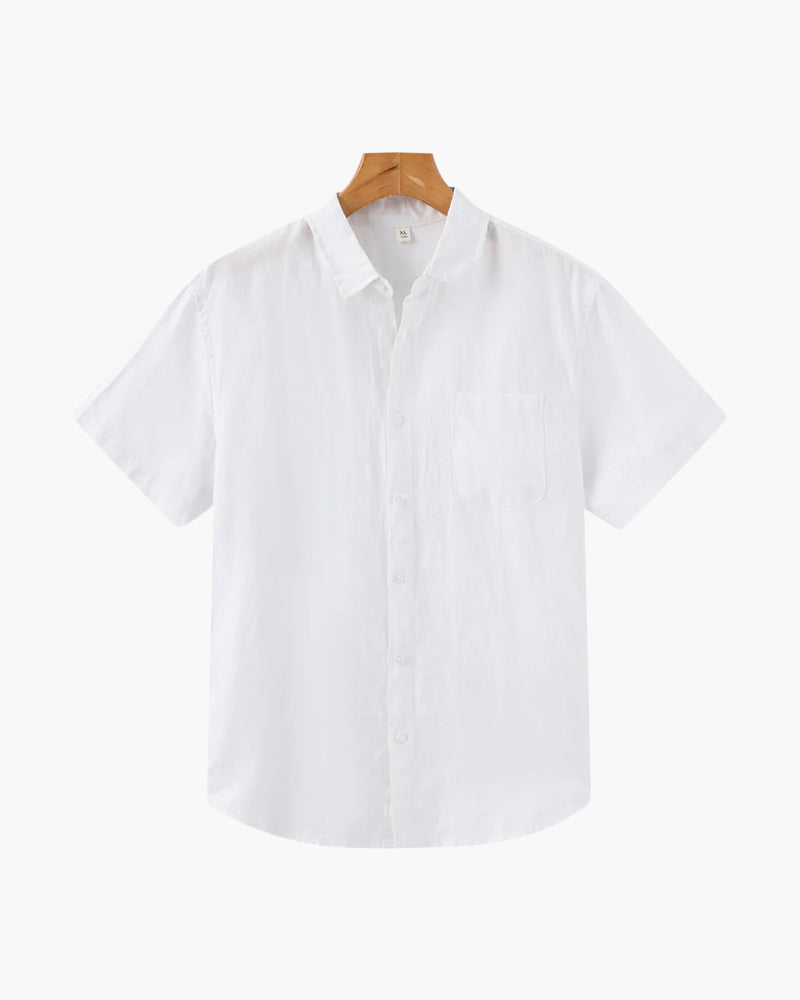 Short Sleeve Linen Blend Shirt Relaxed Button Up Summer Fit