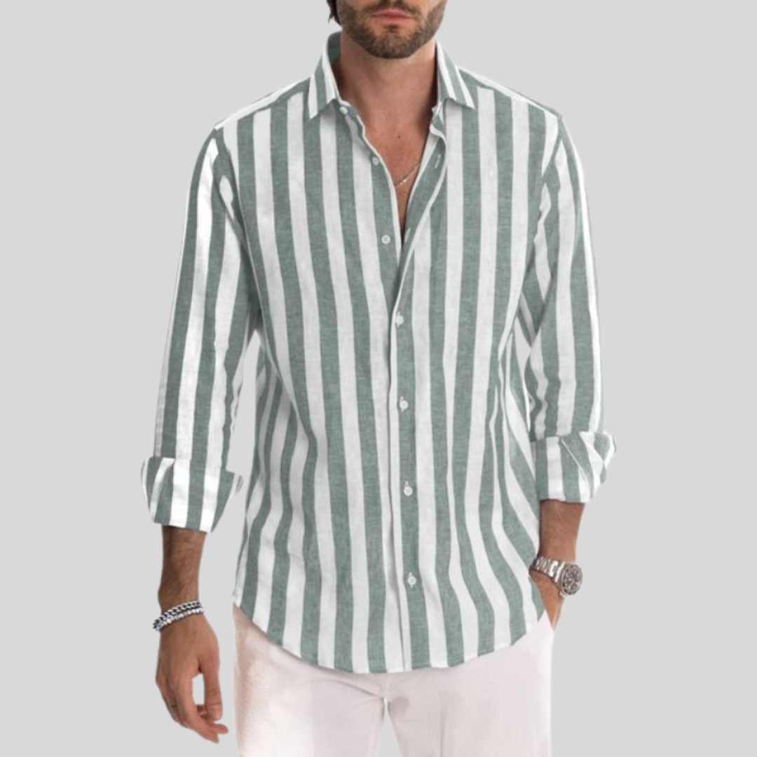 Men's Shirt Cotton Long Sleeve Striped Casual
