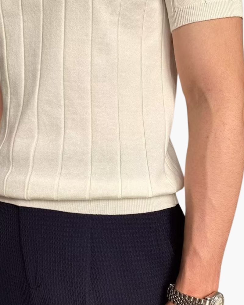 Polo Shirt Cotton Ribbed Slim Fit Knit