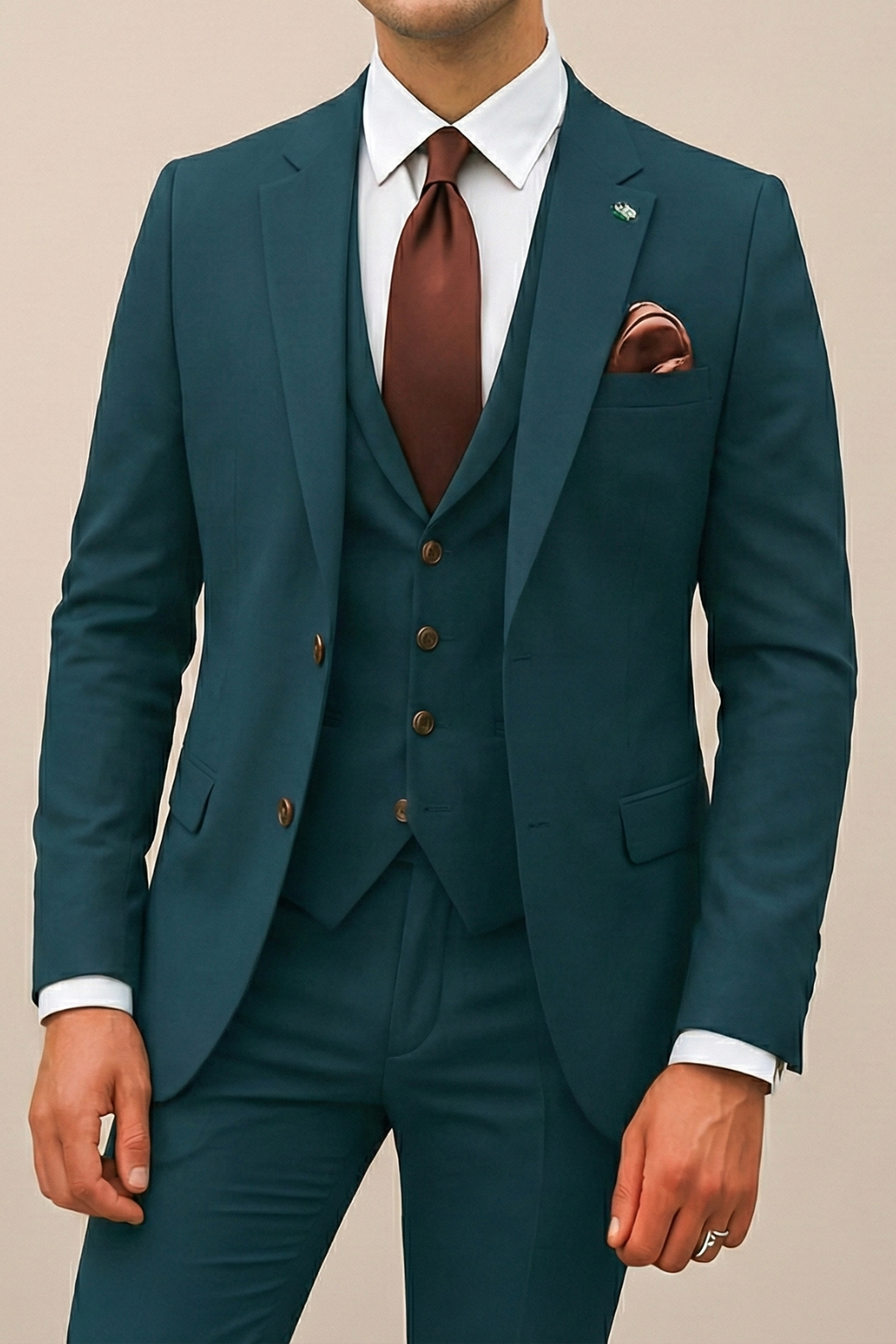 Ensemble de costume trois pièces pour hommes en tissu tissé, revers cranté, gilet, pantalon jambe droite formel