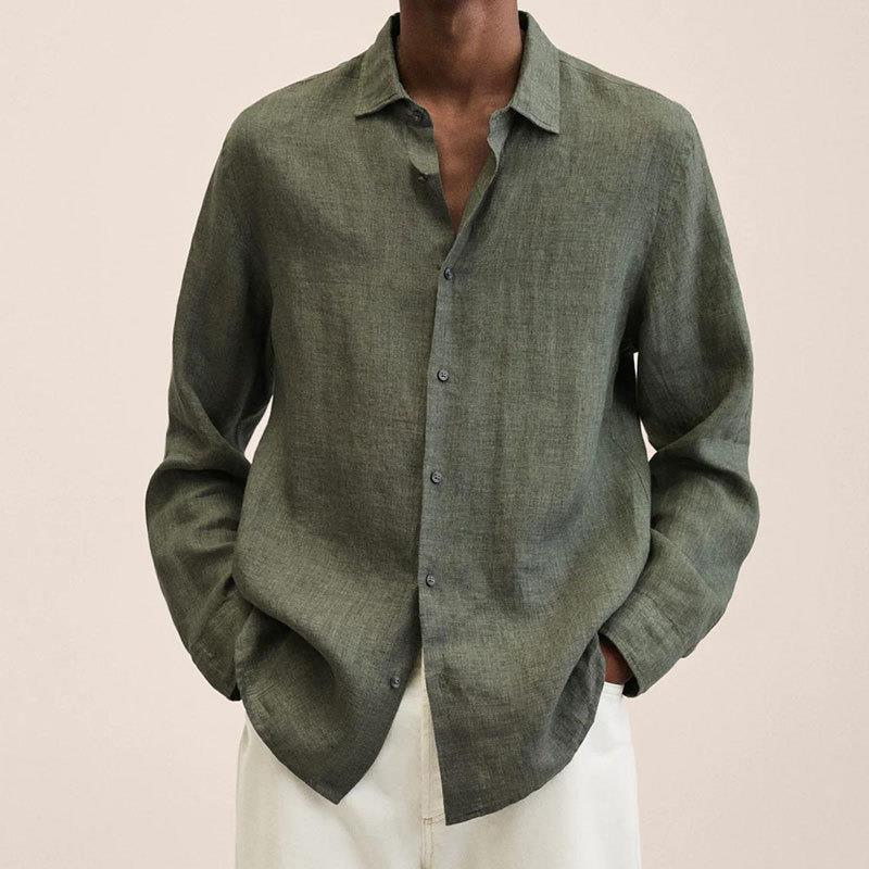 Oversized Linen Shirt Men Linen Long Sleeve Button Front Relaxed Loose Fit Summer