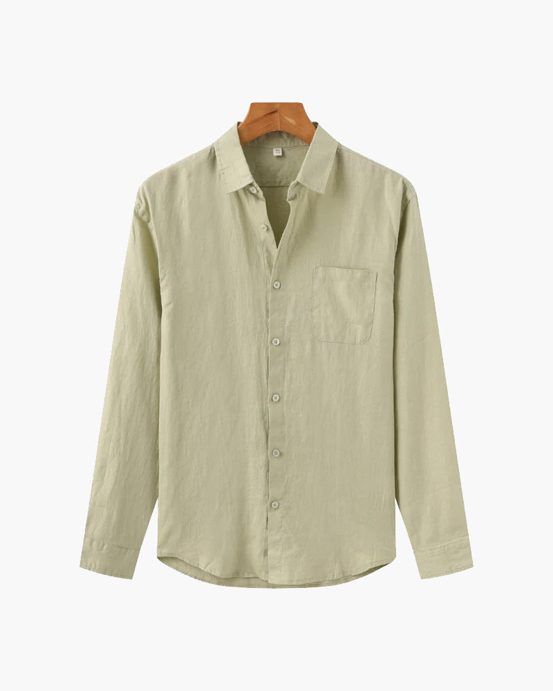 Linen Shirt Men Long Sleeve Casual Button Up Summer Shirt