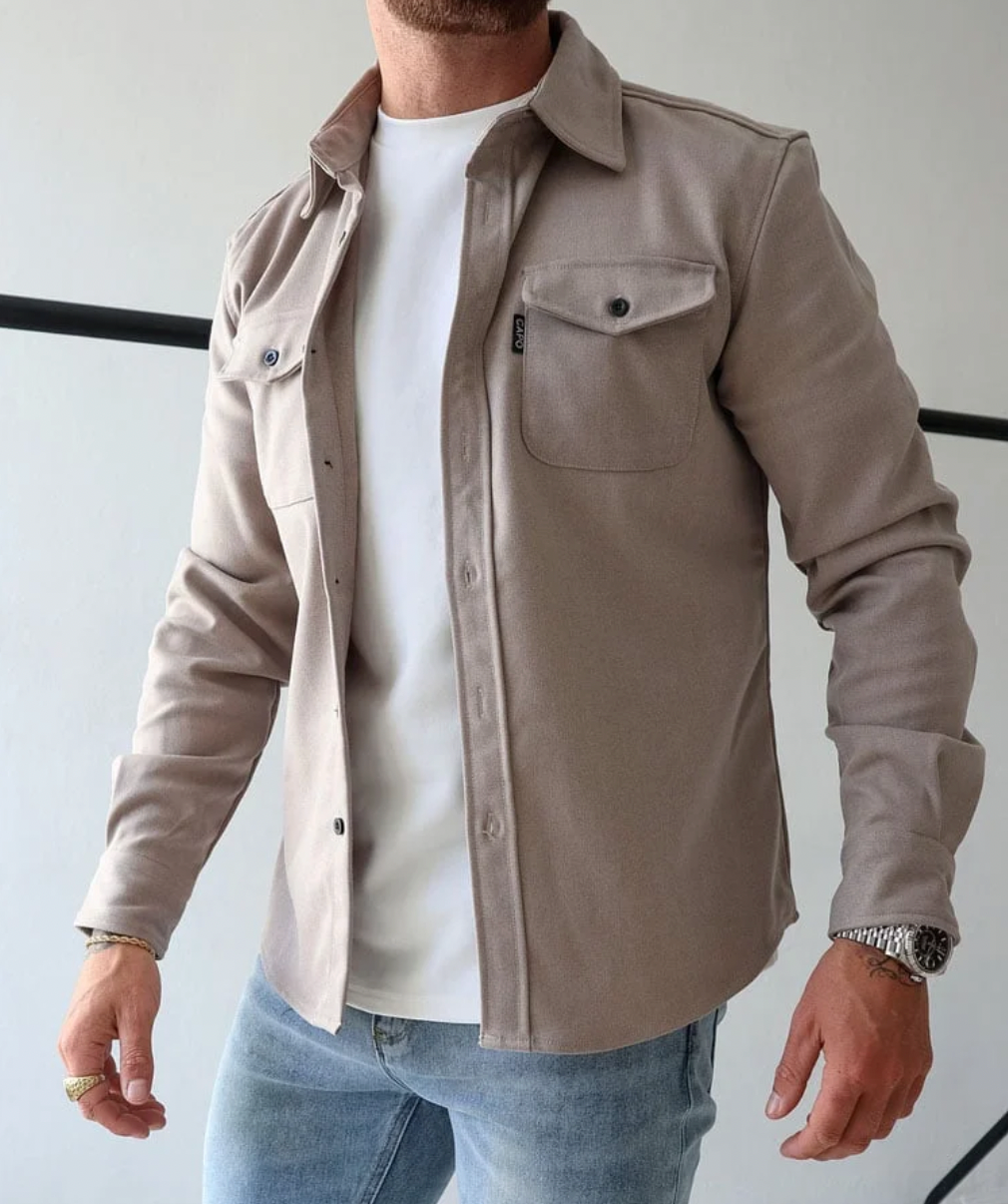 Men's Button-Up Shirt Jacket Chest Pockets Long Sleeve Casual Overshirt