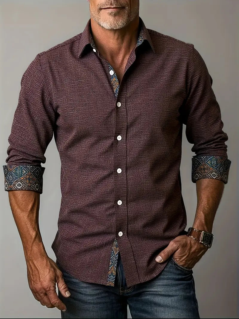 Men’s Polo with Contrast Patterned Collar and Cuffs