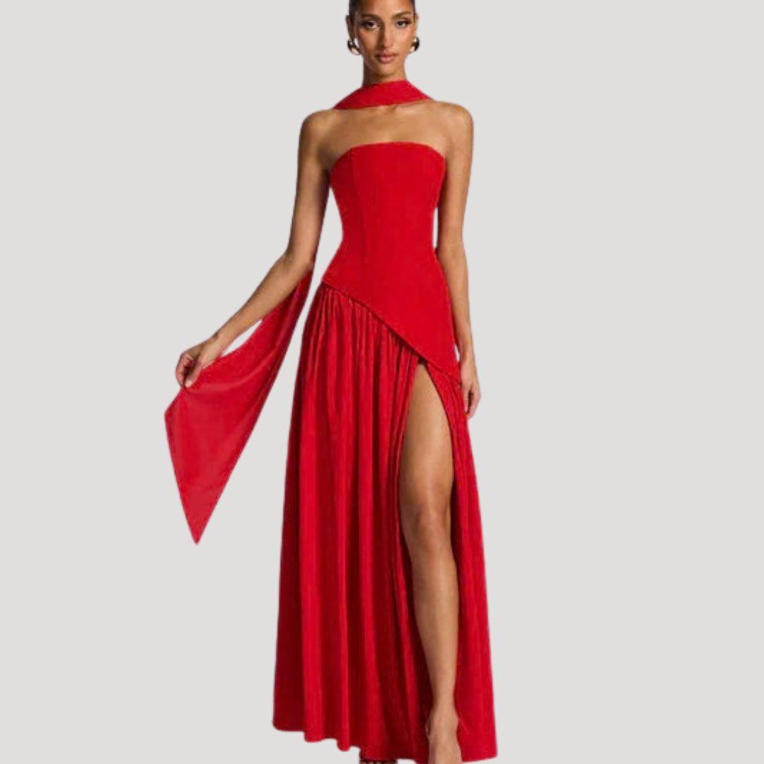 Halter Neck Maxi Dress Women Elegant Slit Formal Evening Dress