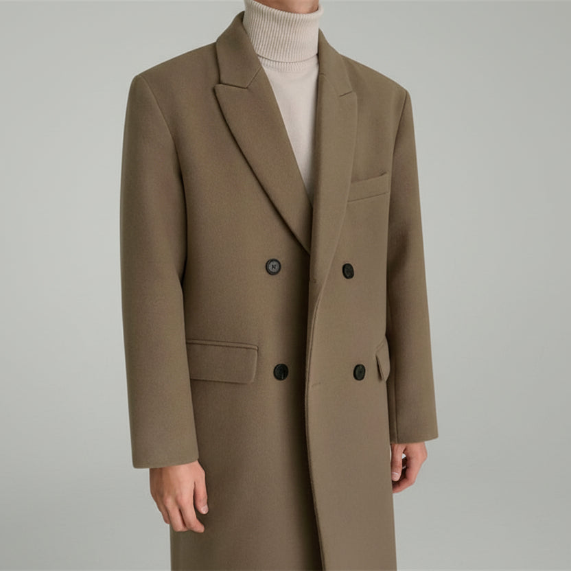 Men’s Double-Breasted Overcoat with Notched Lapel