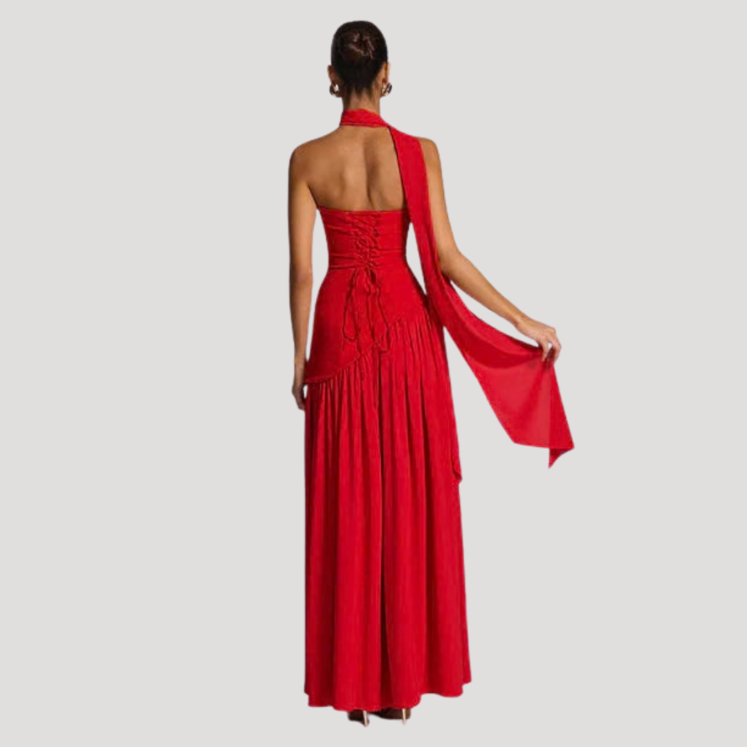 Halter Neck Maxi Dress Women Elegant Slit Formal Evening Dress