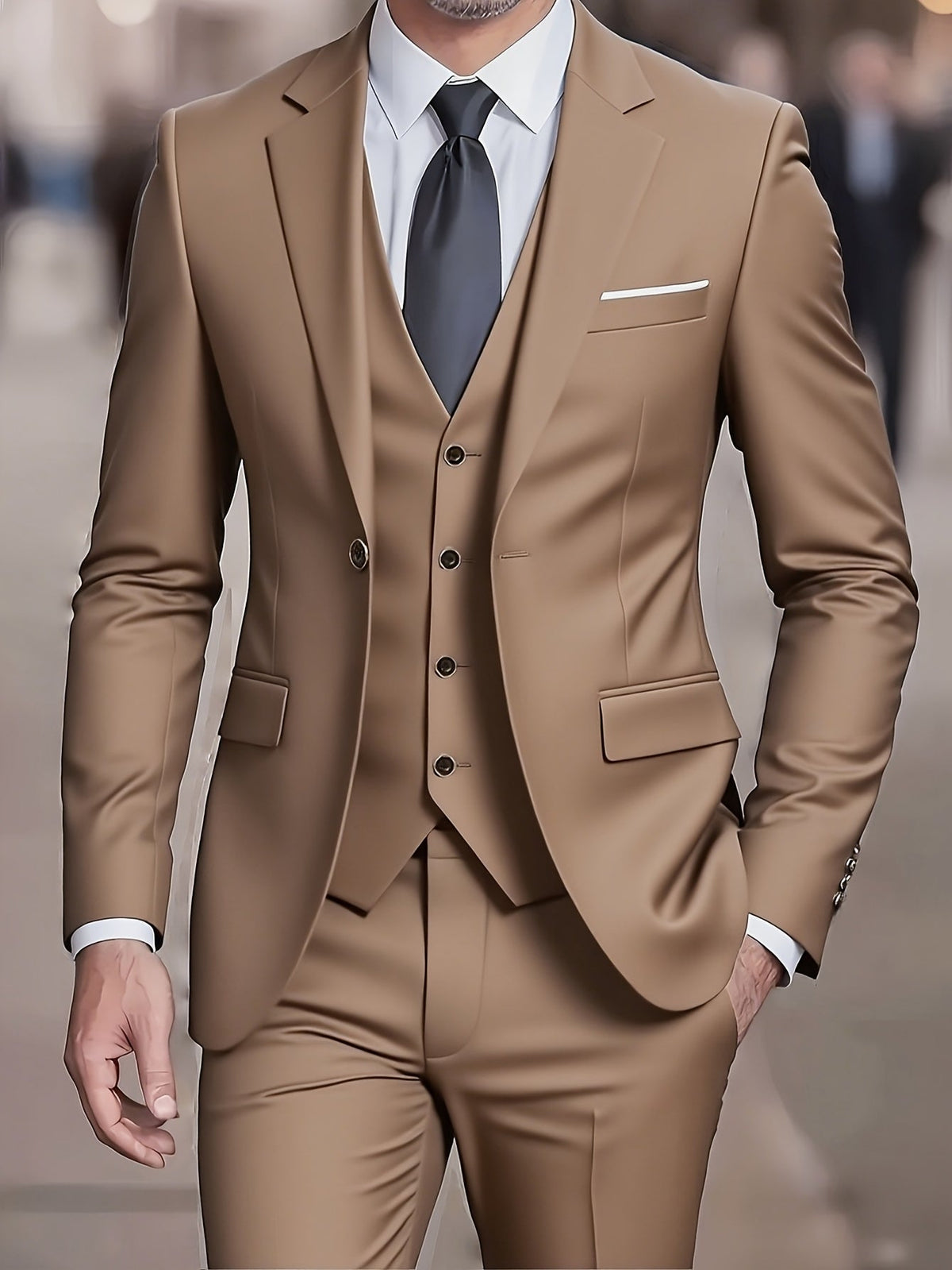 Men’s Slim Fit Three Piece Suit with Notch Lapel Jacket and Waistcoat
