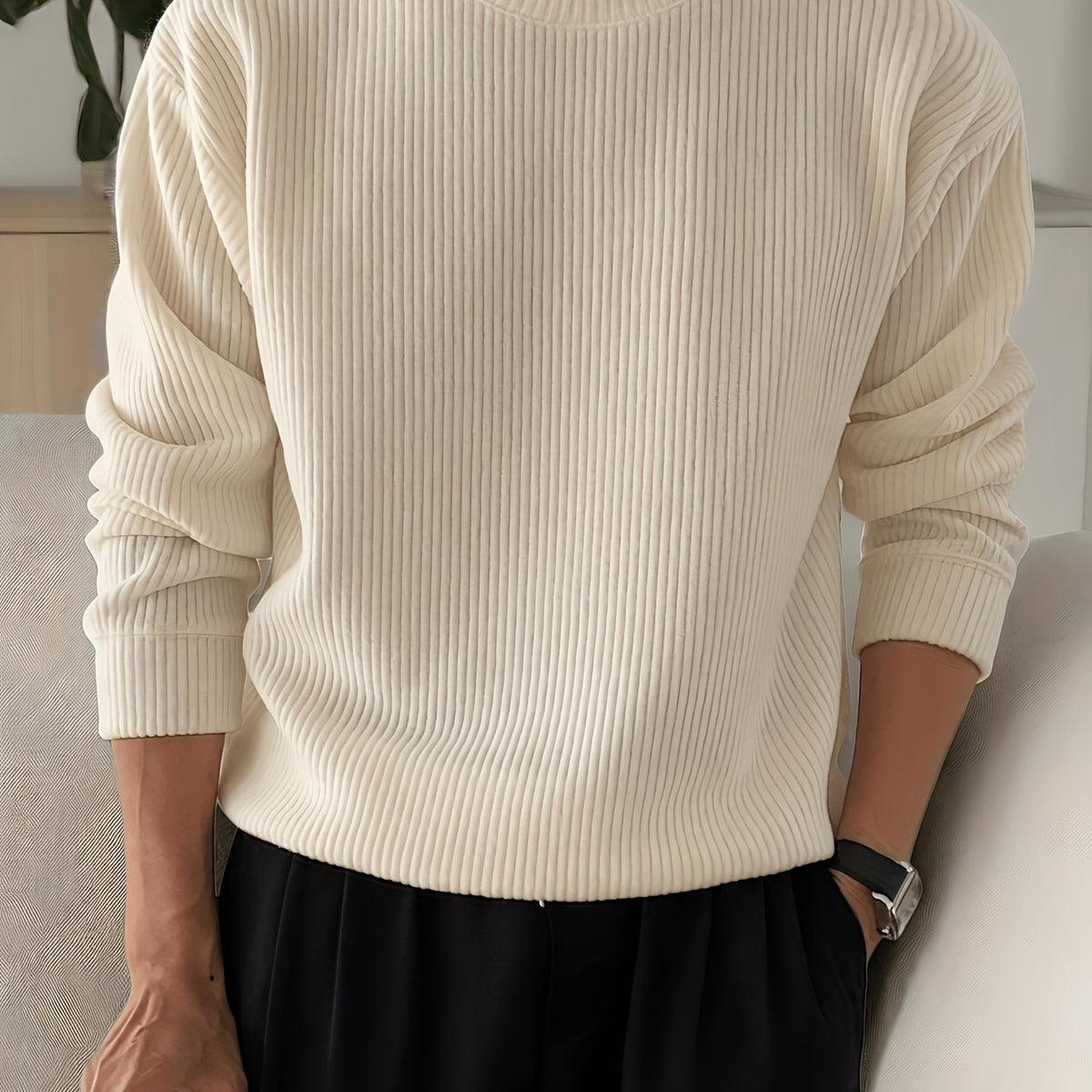 Men's Oversized Crew Neck Jumper Drop Shoulder Ribbed Knit Relaxed Fit