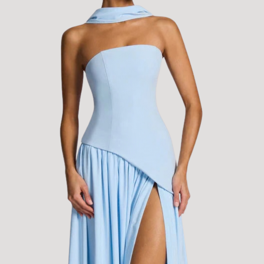 Halter Neck Maxi Dress Women Elegant Slit Formal Evening Dress