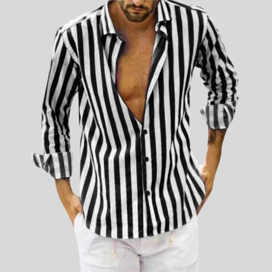 Men's Shirt Cotton Long Sleeve Striped Casual