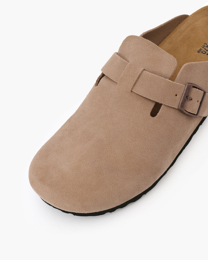 Clog Suede Slip On Buckle Detail Leather Insole