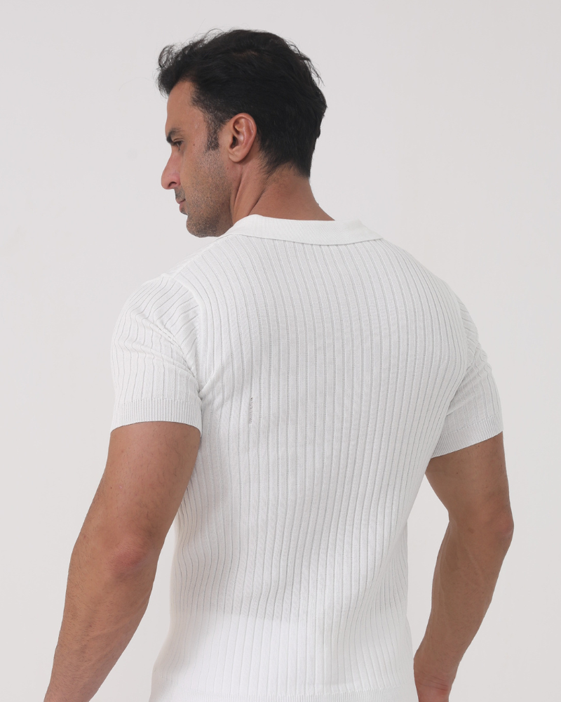 Polo Shirt Cotton Ribbed Mesh Detail