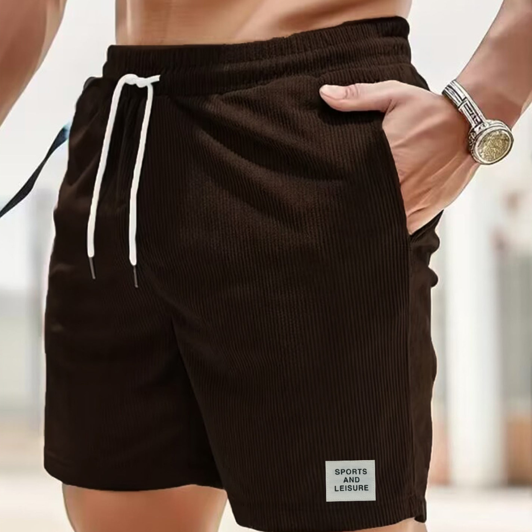 Shorts à cordon côtelés pour hommes en mélange de coton, coupe décontractée, mi-cuisse, poche avant, décontracté