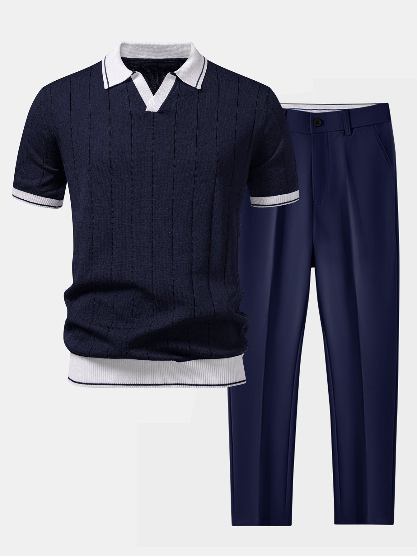 Men's Polo Shirt Knit Tapered Trousers Set Cotton