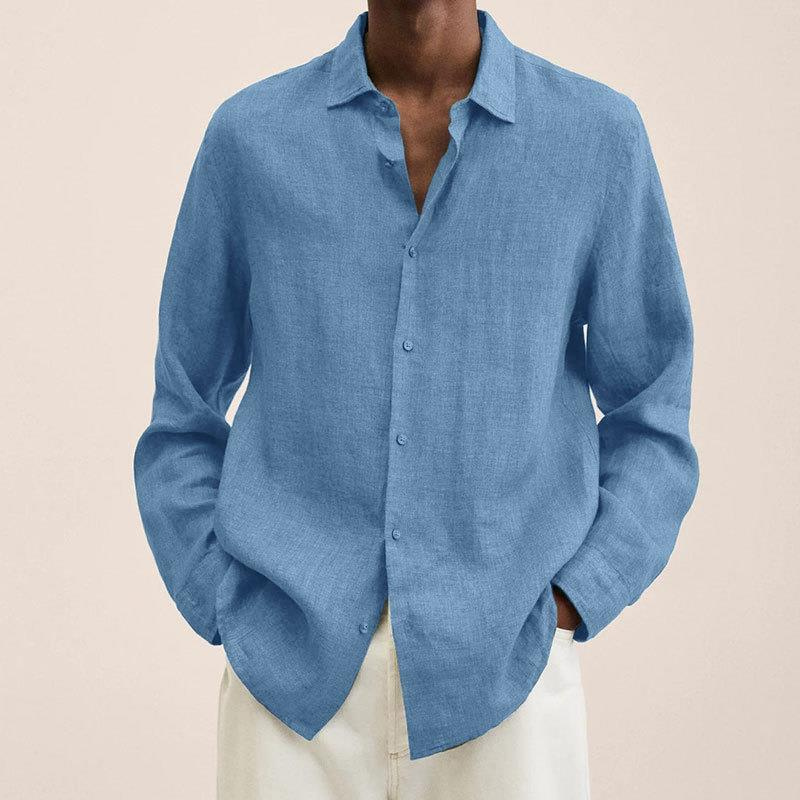 Oversized Linen Shirt Men Linen Long Sleeve Button Front Relaxed Loose Fit Summer