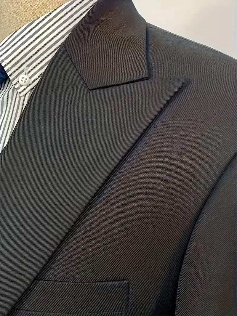 Three Piece Suit Set Men Woven Fabric Slim Fit Double Breasted Waistcoat Formal