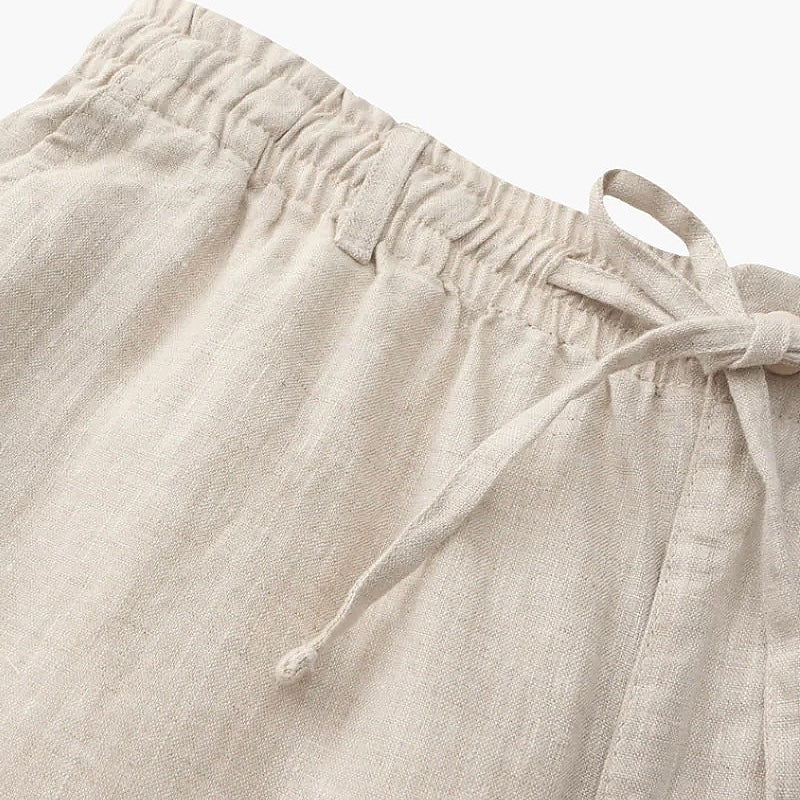 Shorts en lin à cordon pour hommes, taille élastiquée, coupe décontractée, jambe droite, été