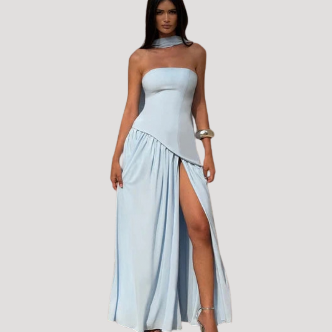 Halter Neck Maxi Dress Women Elegant Slit Formal Evening Dress