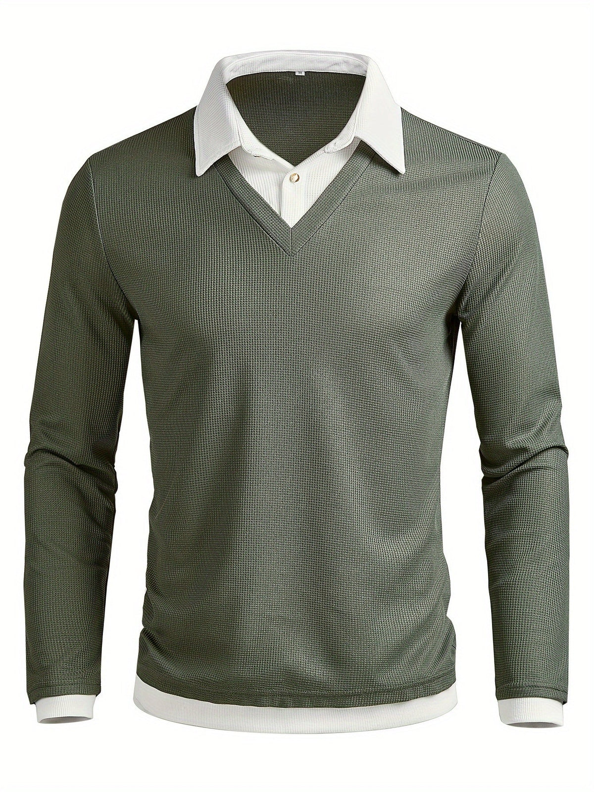 Men's Knitted Polo Shirt Colour Block Contrast Collar Long Sleeve