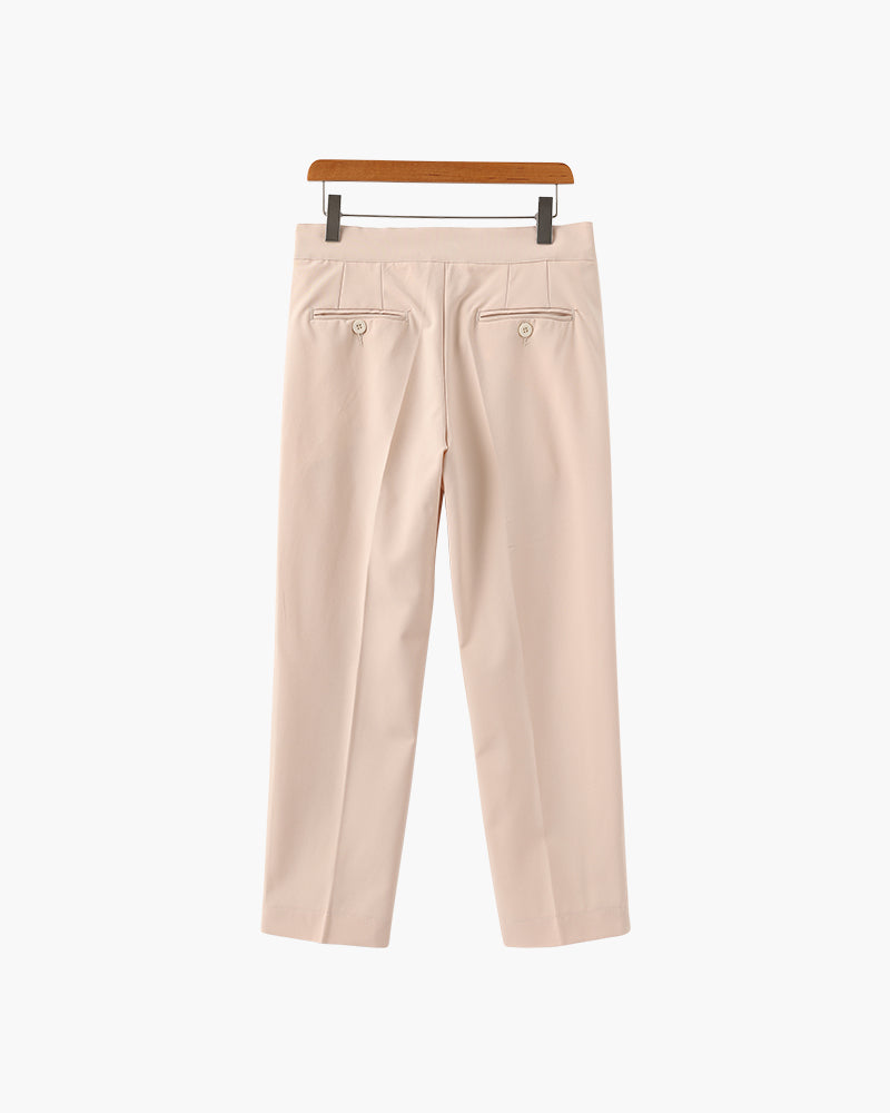 Trousers Silk Cotton Blend High Waist Tailored Fit