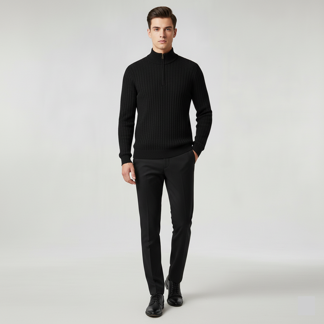 Sweater Half Zip High Mock Collar Ribbed Cuffs