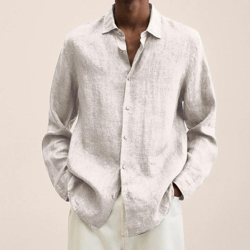 Oversized Linen Shirt Men Linen Long Sleeve Button Front Relaxed Loose Fit Summer
