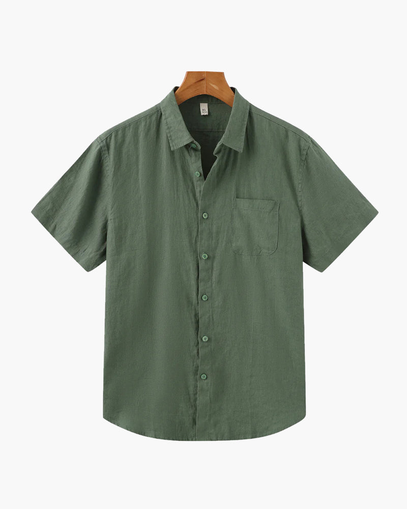 Short Sleeve Linen Blend Shirt Relaxed Button Up Summer Fit