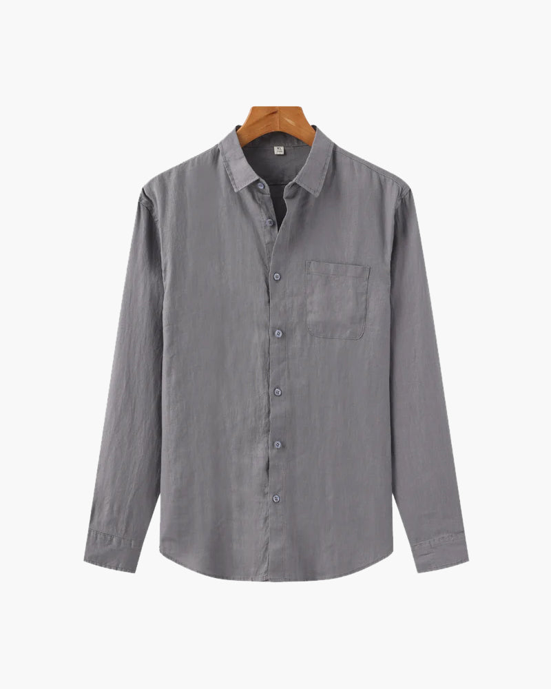 Linen Shirt Men Long Sleeve Casual Button Up Summer Shirt