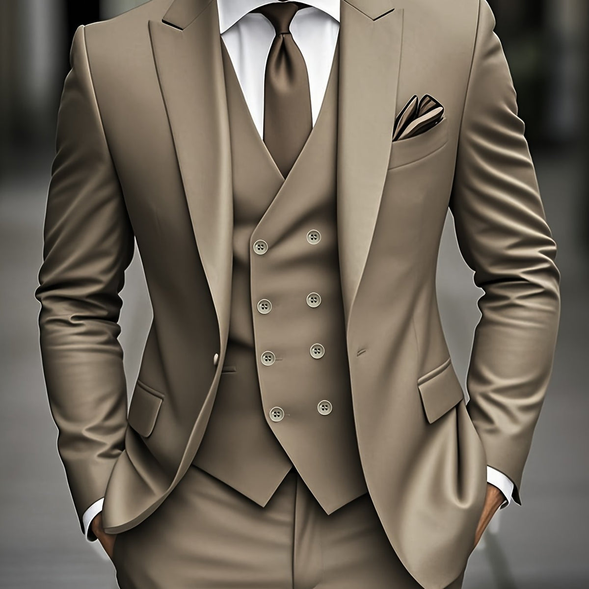 Men's Three Piece Suit Slim Fit Notch Lapel Jacket Waistcoat and Trousers