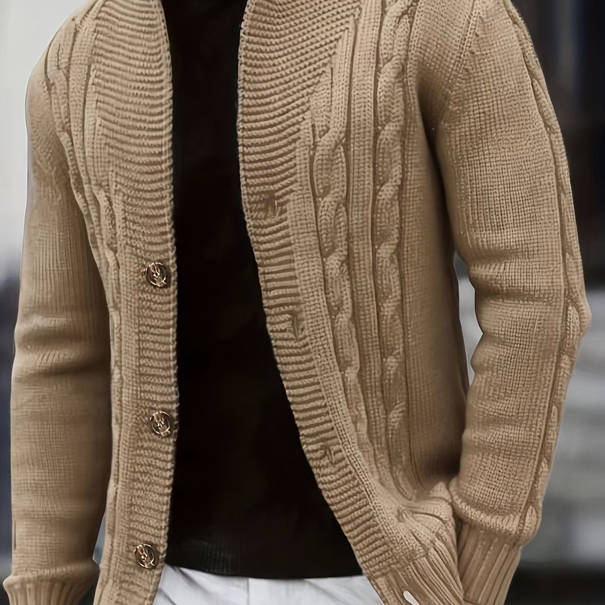 Men’s Cable Knit Button Cardigan with V-Neck