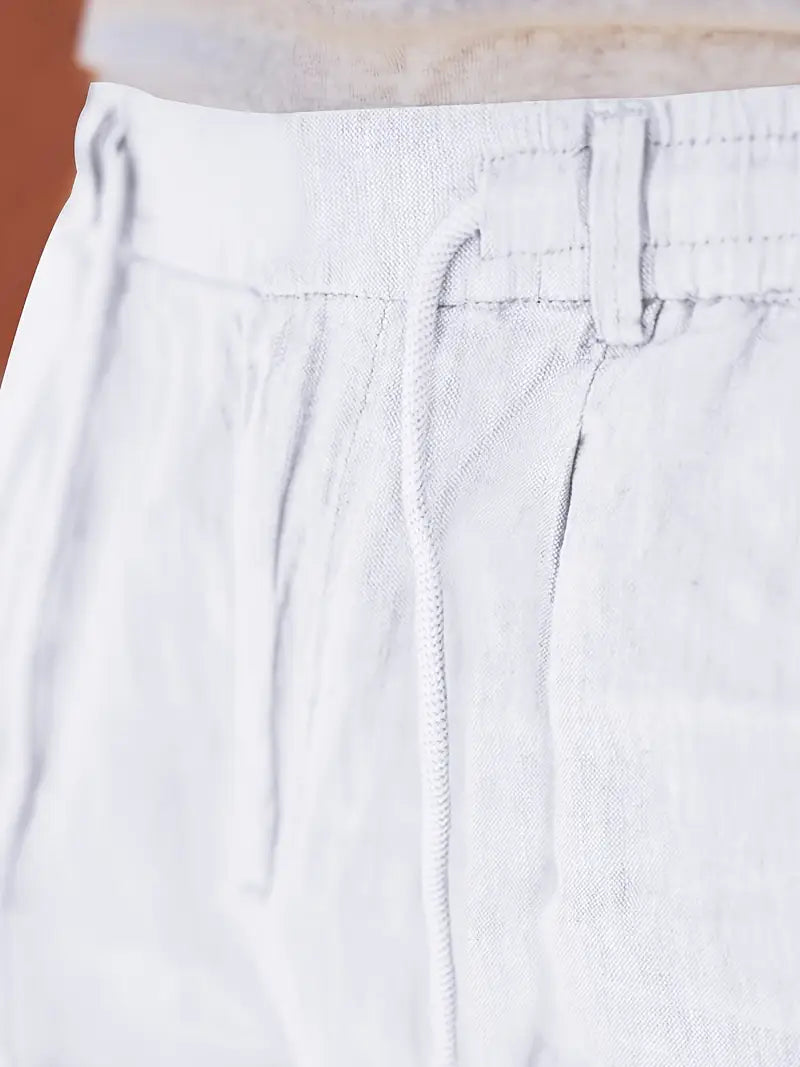 Trousers Linen Straight Fit Elasticated Drawstring Waist