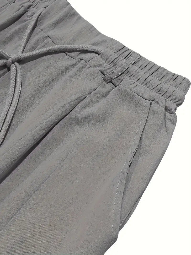 Trousers Linen Straight Fit Elasticated Drawstring Waist