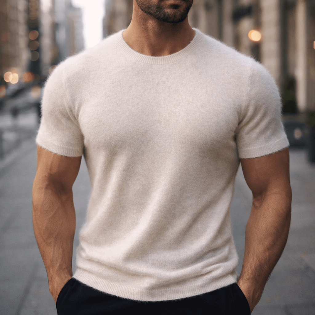 Men's T Shirt Cashmere Crew Neck Short Sleeve Slim Fit