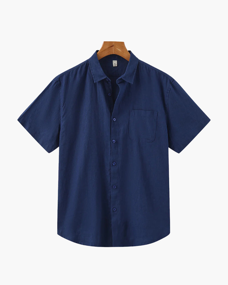 Short Sleeve Linen Blend Shirt Relaxed Button Up Summer Fit