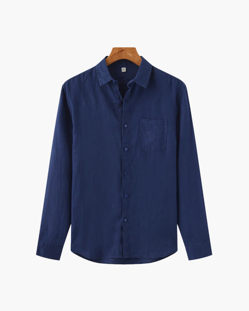 Linen Shirt Men Long Sleeve Casual Button Up Summer Shirt