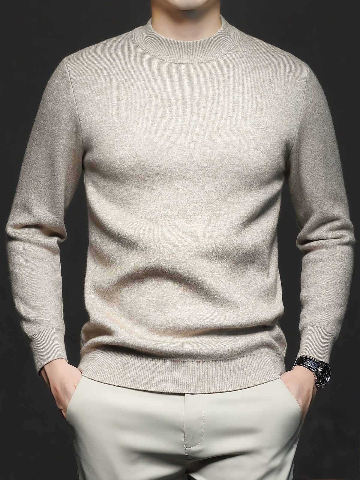 Men's Ribbed High Neck Jumper Slim Fit Knitted Long Sleeve