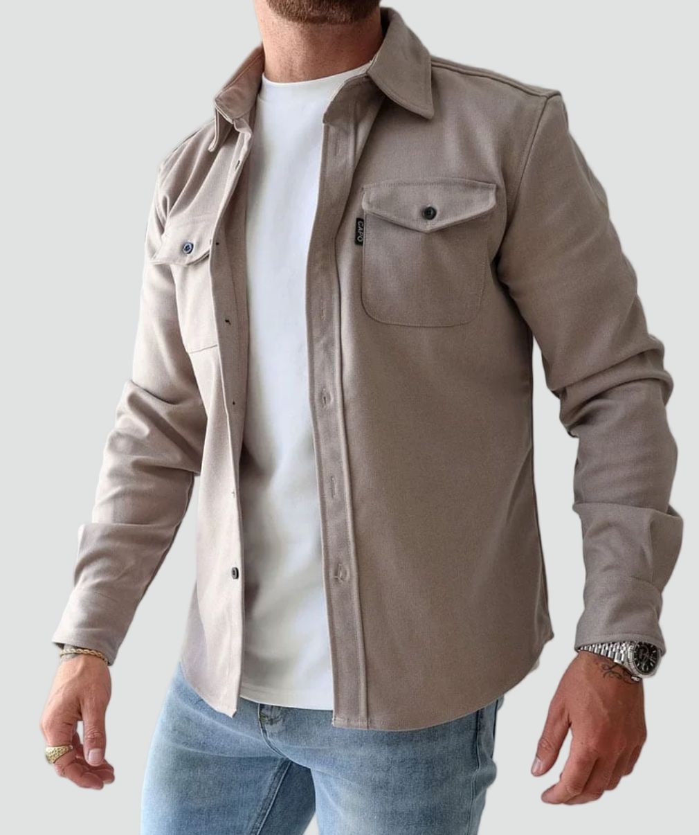 Men's Button-Up Shirt Jacket Chest Pockets Long Sleeve Casual Overshirt