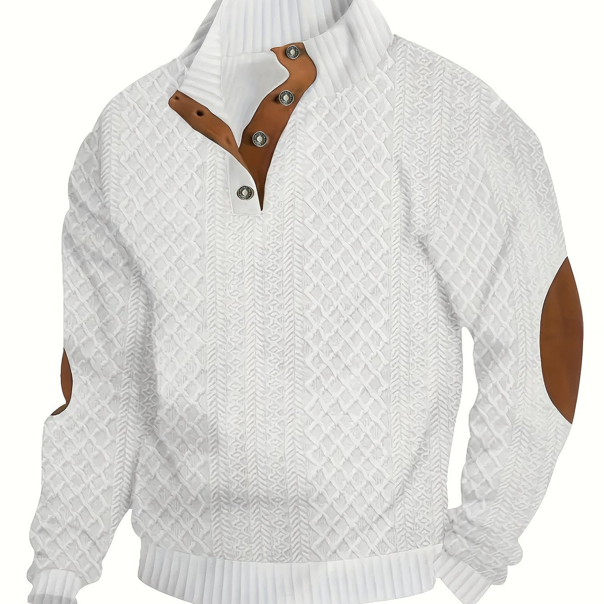 Men's Stand-Collar Button-Neck Textured Jumper photo 5