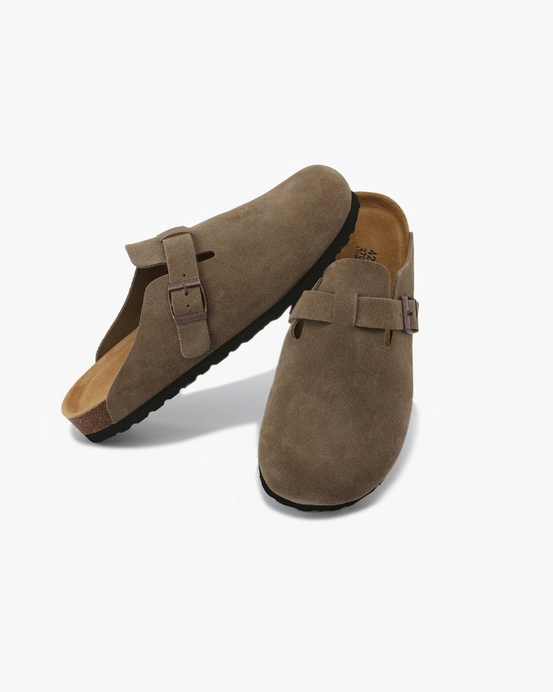 Clog Suede Slip On Buckle Detail Leather Insole