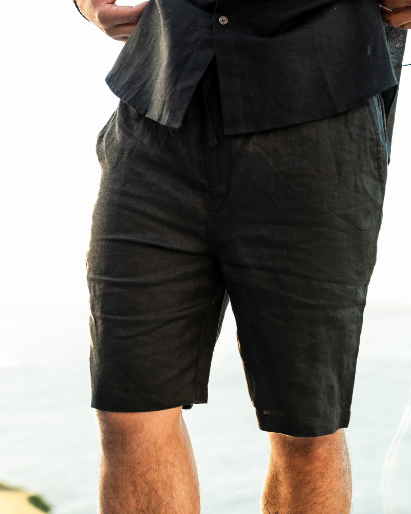 Linen Shorts Men Casual Drawstring Summer Shorts