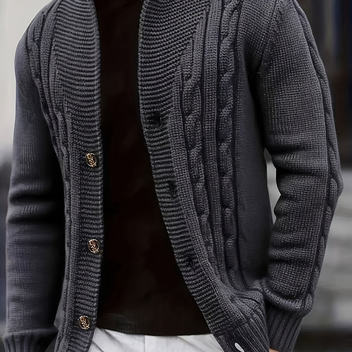 Men’s Cable Knit Button Cardigan with V-Neck