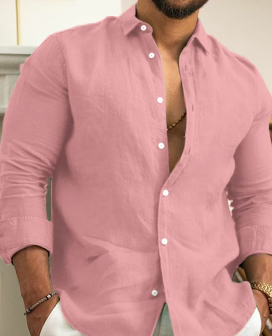 Shirt Linen Men's  Kent Collar Button Placket